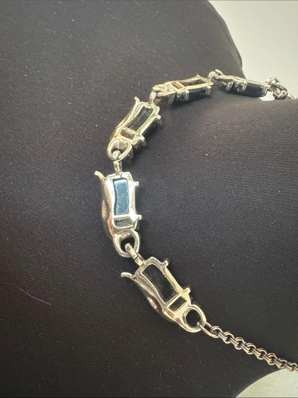 Vintage Black Link Necklace with Silver Accents